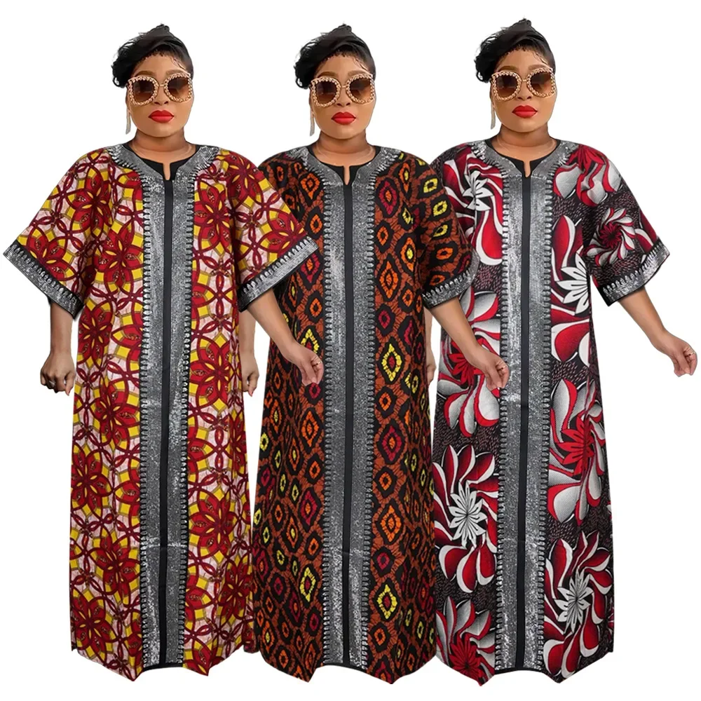 Africa Dress for Women Print Long Robe Round Collar Boubou Maxi Loose Vestidos 2024 Evening Gown African Traditional Dresses