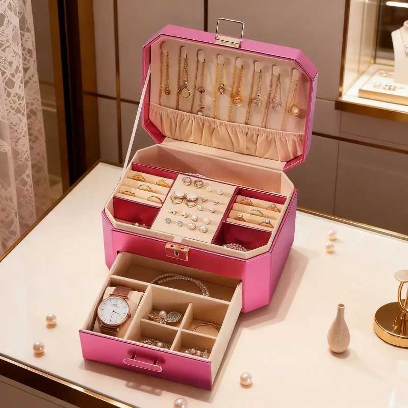 Nordic Jewelry Storage Box Watch Ring Display Boxes Large Jewellery Organizers Case Double Layer Organizer Cases with Lock