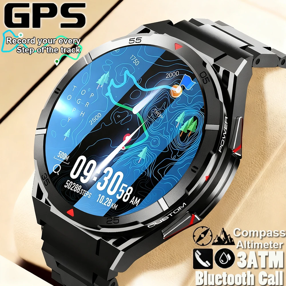

New Built in GPS Map Smart Watch Compass 1.43'' AMOLED Display Compass 3ATM Waterproof Bluetooth Call Men Sports Fitness Watch