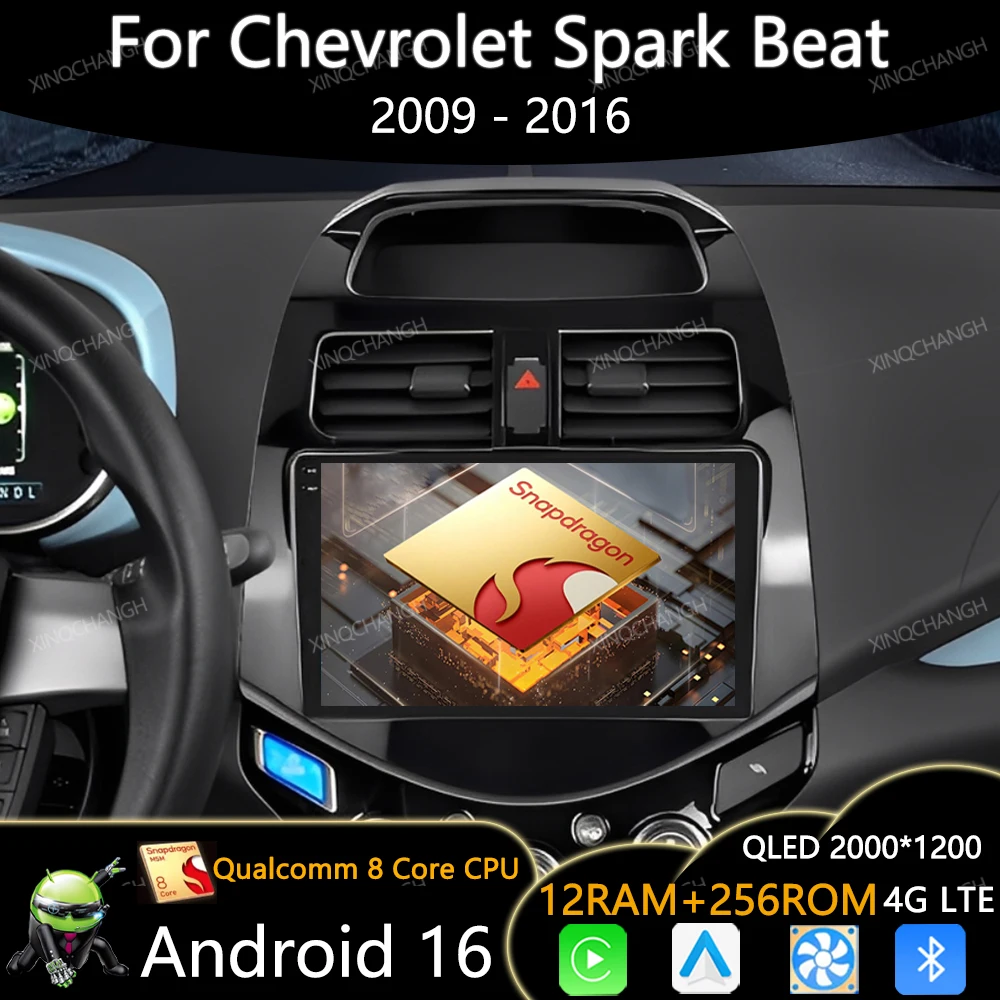 Android 16 Car Radio For Chevrolet Spark Beat Matiz Creative 2009 - 2016 Navigation Head Unit GPS Carplay Auto 2DIN Qualcomm BT