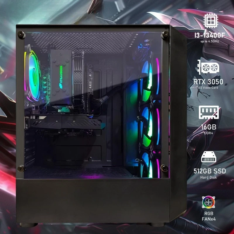 سطح المكتب للكمبيوتر الشخصي للألعاب STGAubron، الجيل الثالث عشر Core i5-13400F حتى 4.6G، GeForce RTX 3050 6G، 16G DDR4، 512G SSD، RGB Fan