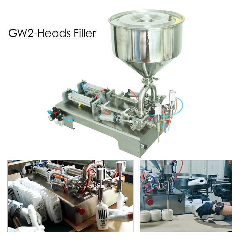 

25-250ml GW-2 heads filling machine semi-automatic cream filler pneumatic piston filling machine SUS304 SHENLIN bottling tool