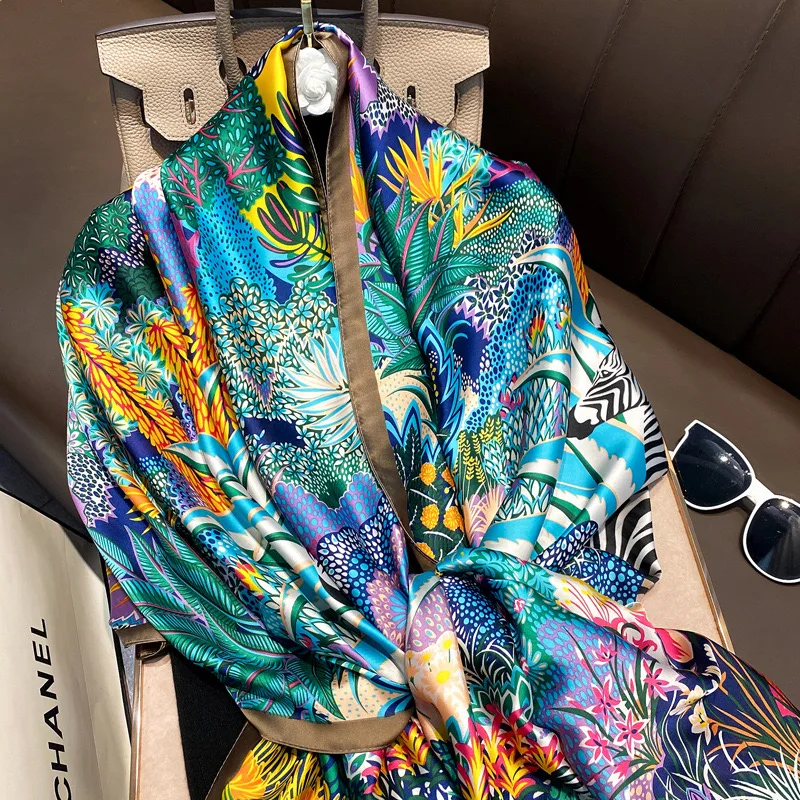 Spring Scarf Women\'s Luxury Design Scarf Silk Smooth Scarf Soft Muslim Headband Shawl Beach 85x180cm