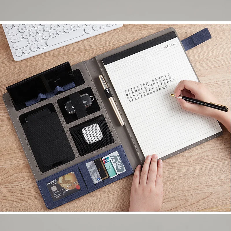 A4 Faux Leather Padfolio MultiFunction Notepad File Folder Document bag with Calculator Writing Pad Notepad Conference folder