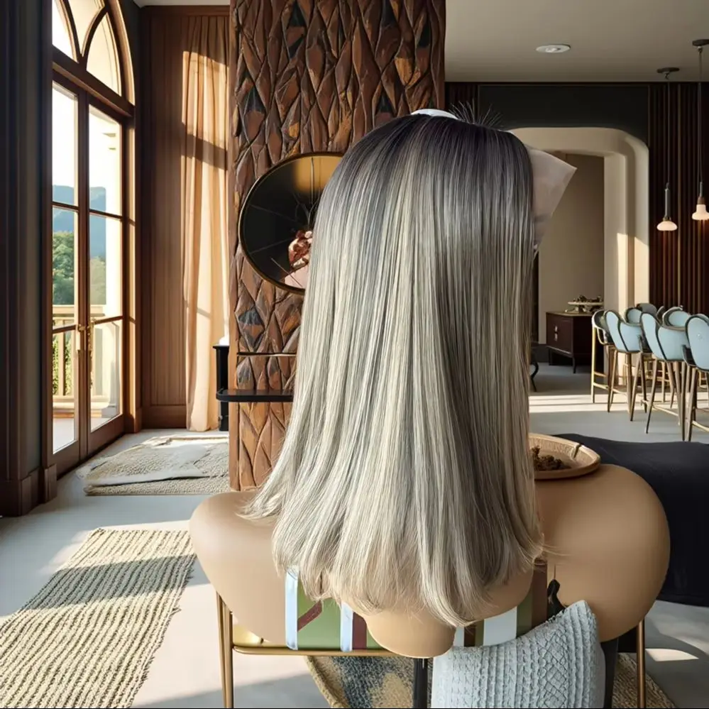 Glueless Wig 13x4 Middle Part Ombre Blonde Brown Wig Glueless Synthetic Lace Front Wig Preplucked Hairline Short Straight Bob