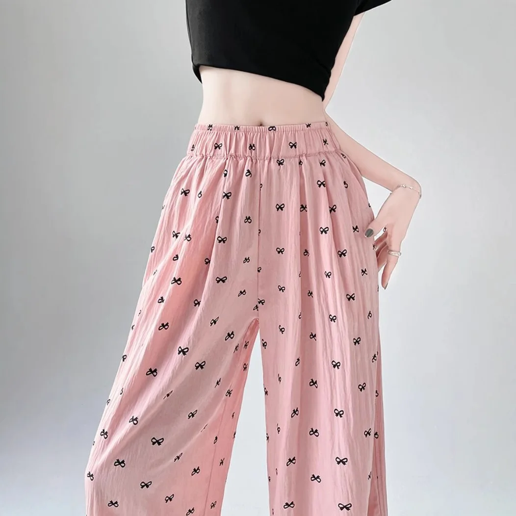 แฟชั่นโบว์กางเกงขากว้างผู้หญิงฤดูร้อนเอวสูงสลิมมิ่ง