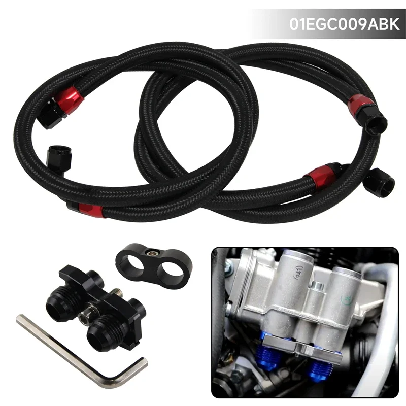 Oil Filter Sandwich Adapter & 2PCS Hoses For BMW E82 135i E46 E90 E92 E93 335i Black/Blue