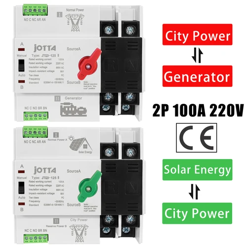 Imagen 1 del producto JOTTA 2P 100A 220V Mini ATS interruptor de transferencia automática interruptores selectores eléctricos interruptor de alimentación Dual