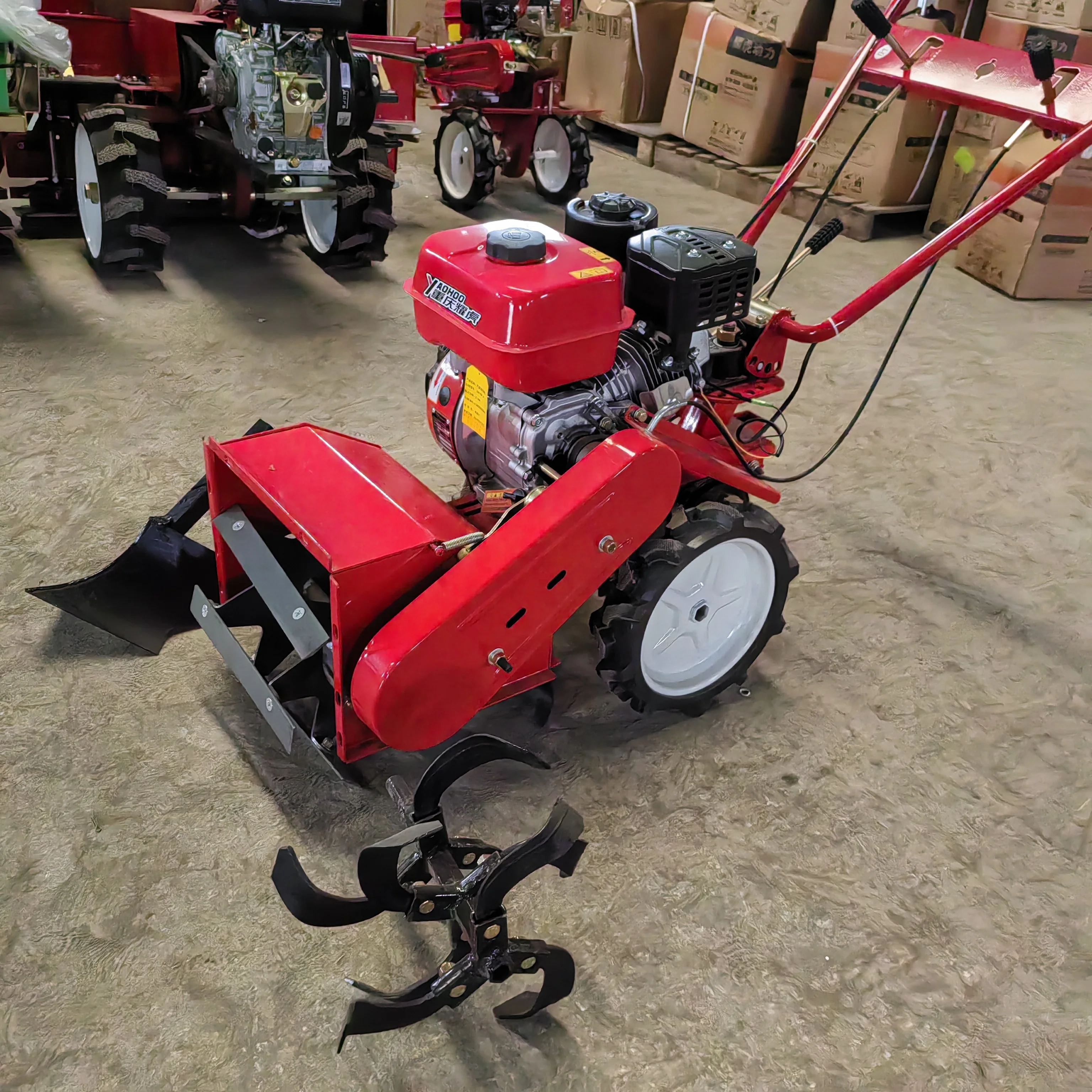 Farm 7HP/170F  Two Wheel Drive small Mini Power weeder rotary tiller cultivator+weeding wheel grass weed cutting machine