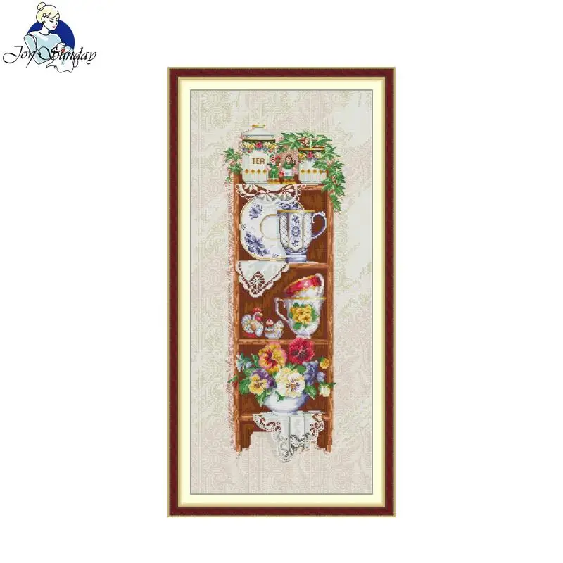 

Joy Sunday Cross Stitch Kit Museum Cabinet HD Pattern Printed Counted Fabric Aida 16CT 14CT 11CT DIY Embroidery Kit Home Decor