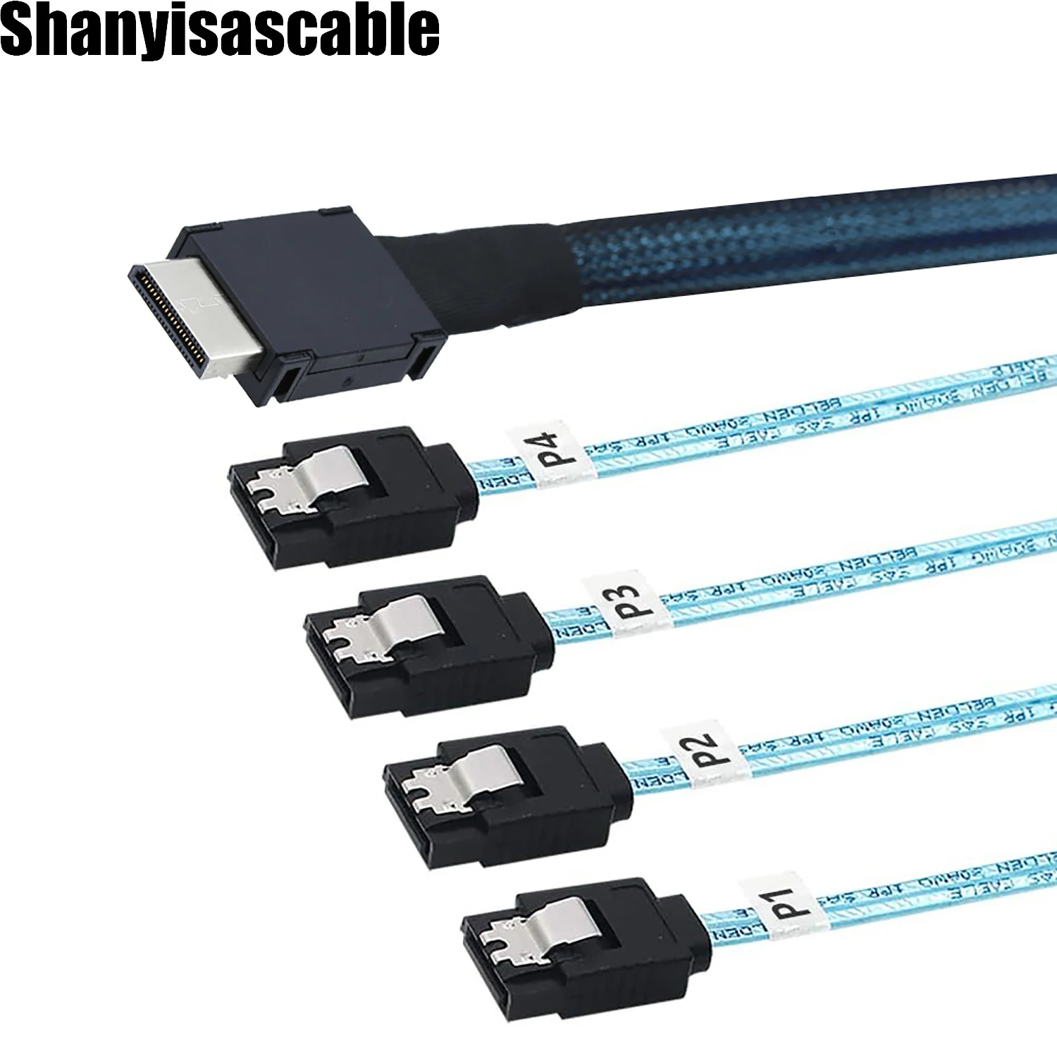 0.5 Meter OCuLink SFF‑8611 4i Active Breakout Cable to 4‑Port Straight SATA 7P Female, Internal Storage SSD Connection