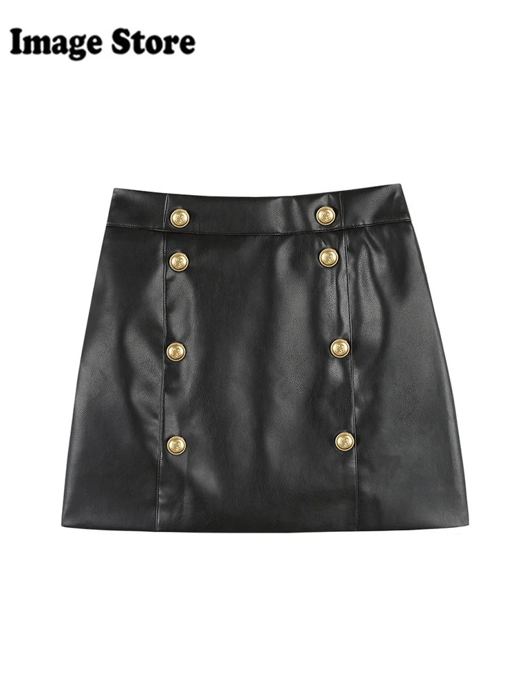 ผู้หญิงเกาหลีแฟชั่น Pu หนัง Faux Shoujo 2000s A-Line กระโปรงมินิ Y2k Preppy Micro กระโปรง Elegant สีดําเก่าเงิน