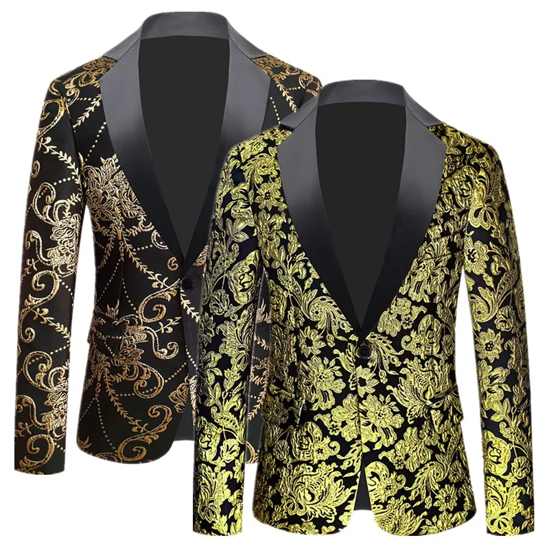 New Men Luxury Wedding Jacquard Suit Slim Fit Jacket Fashion Singer Host Party Stage Performance Trendy Dress Blazers Coats