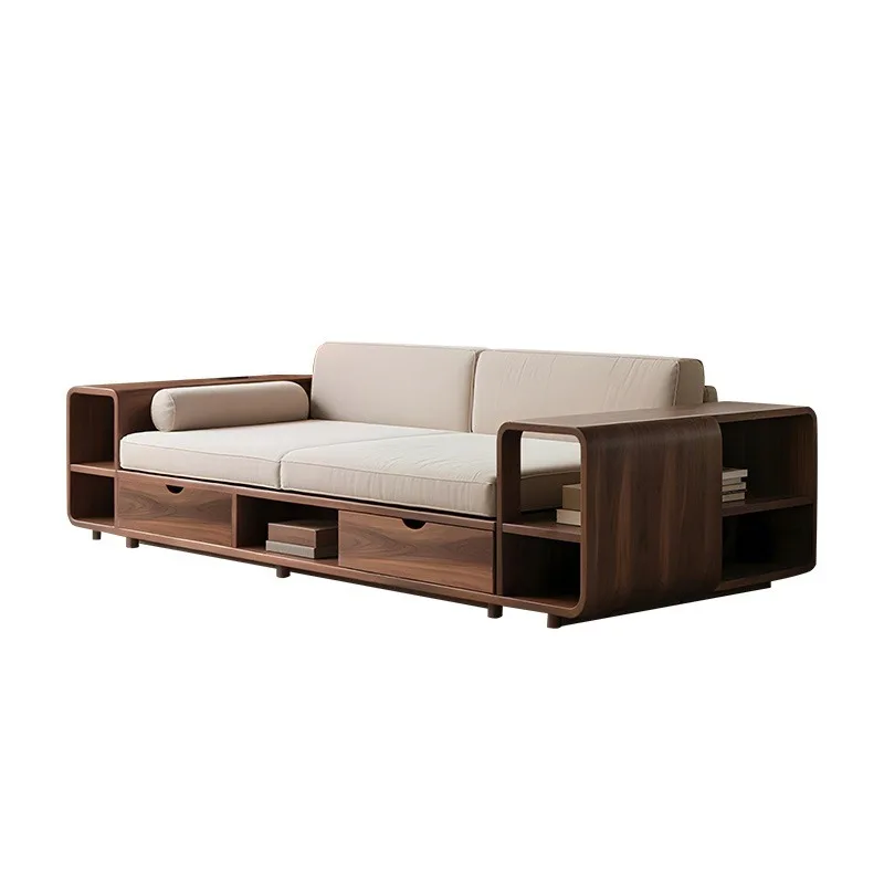 North American walnut villa straight row leather sofa three people