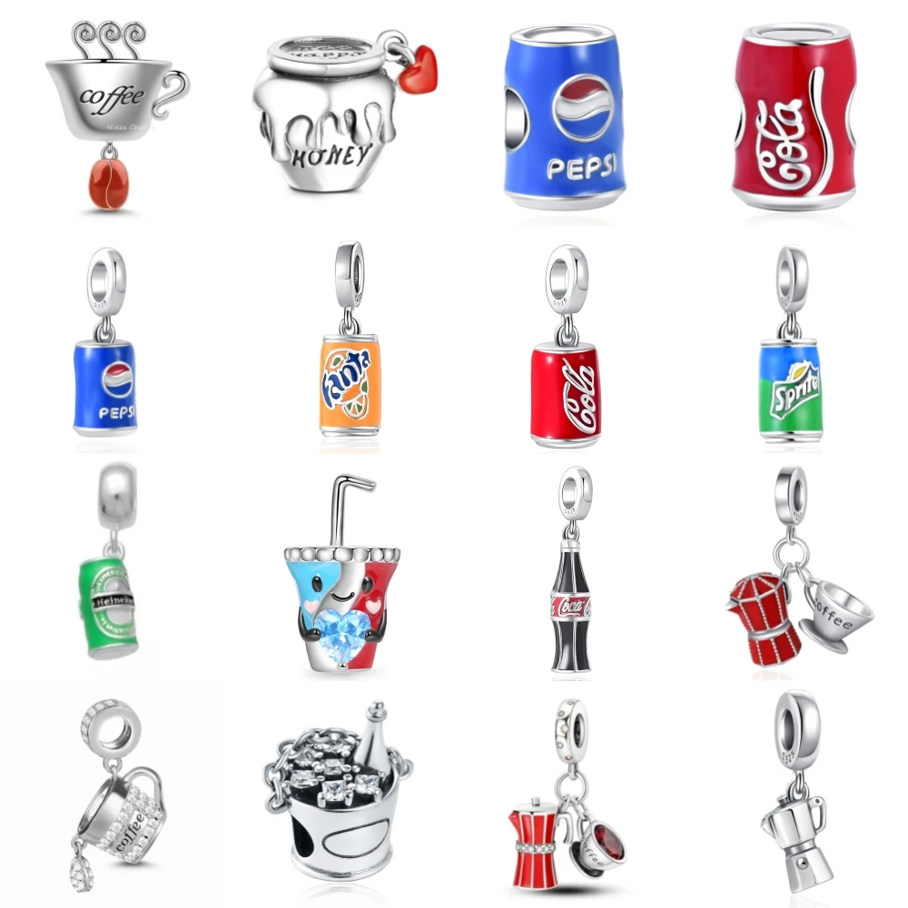 New 925 Sterling Silver Charm Beverage Coke Coffee Honey DIY Fine Bead Fit Original Pendant Charms Bracelet For Women