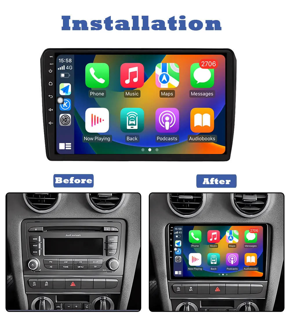 Car Radio for Audi A3 8P 2003 - 2013 Android OS Multimedia Video Player GPS Navigation Audio Stereo 4G+WIFI DSP Wireless Caplay