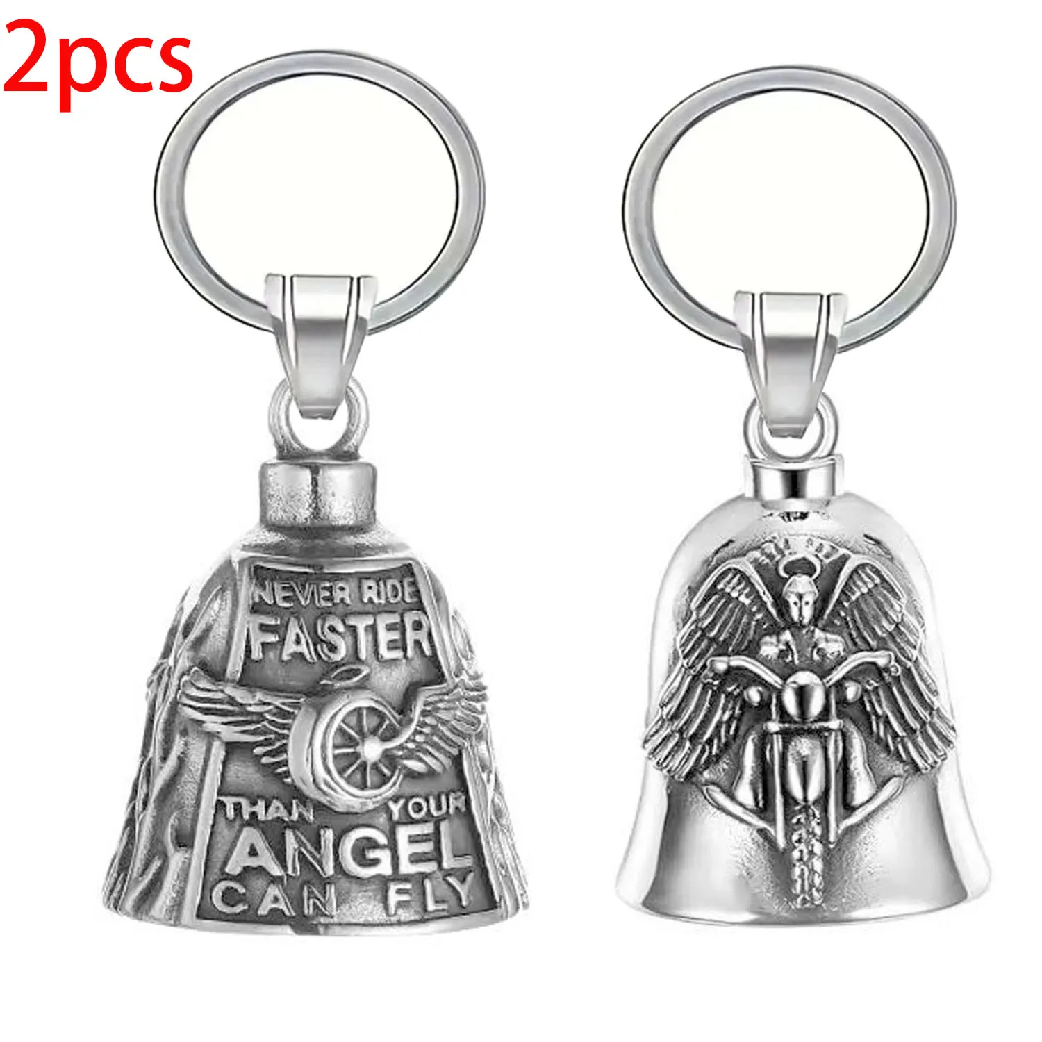 Juego de 2 llaveros con forma de alas de ángel y letras para motocicleta - Amuletos de buena suerte, accesorios para vehículos