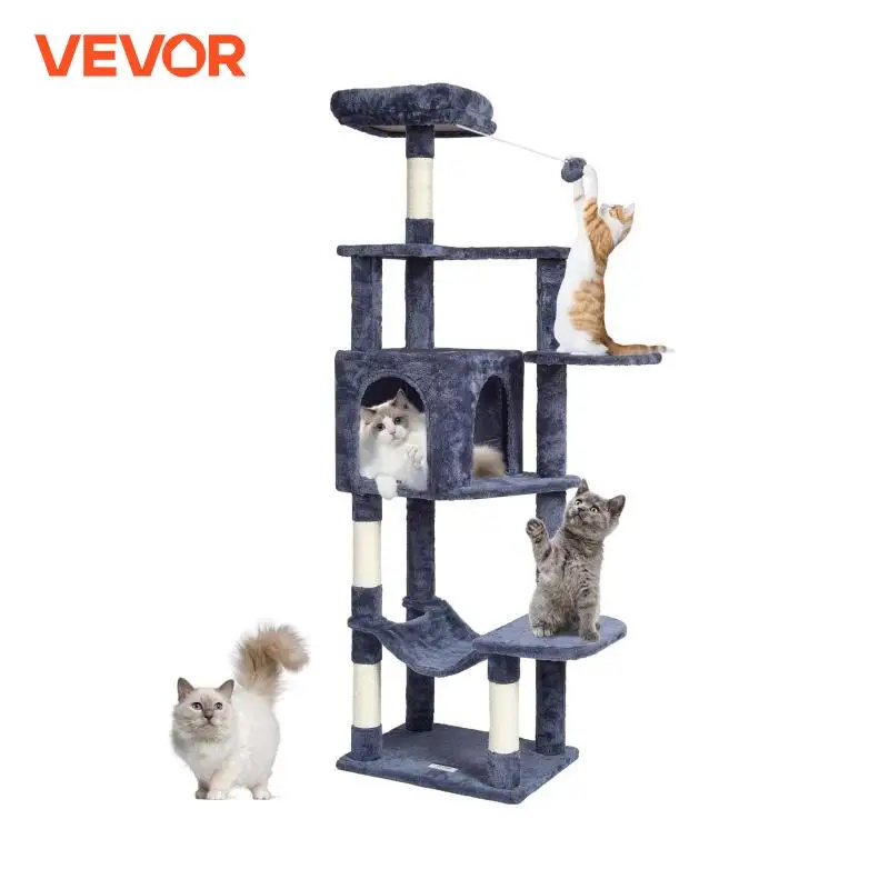 VEVOR Cat Tree Seventh Floor Standing Cat Tower with Scratching Post Hammock Cat House with Hanging Ball Cat Activity Center