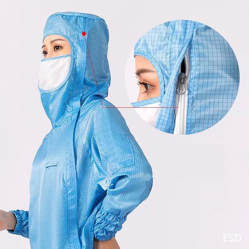 

Dustfree Esd Smock Cleanroom Clothing Hooded Antistatic Workwear Lab Anti static Esd Garment