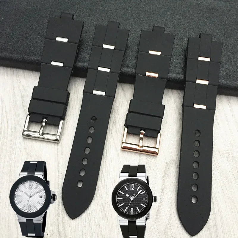 Correa de goma para reloj Bulgari con interfaz convexa, accesorios de reloj suaves y cómodos para hombres y mujeres, 22x8mm, 24x8mm