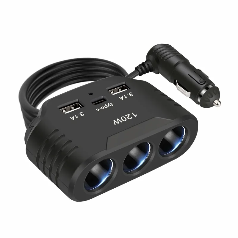 

Автомобильный разветвитель прикуривателя с 3 розетками, двойной USB светодиодный автомобильный быстрый зарядный прибор 120 Вт, 12 В, 24 В, адаптер автомобильного зарядного устройства