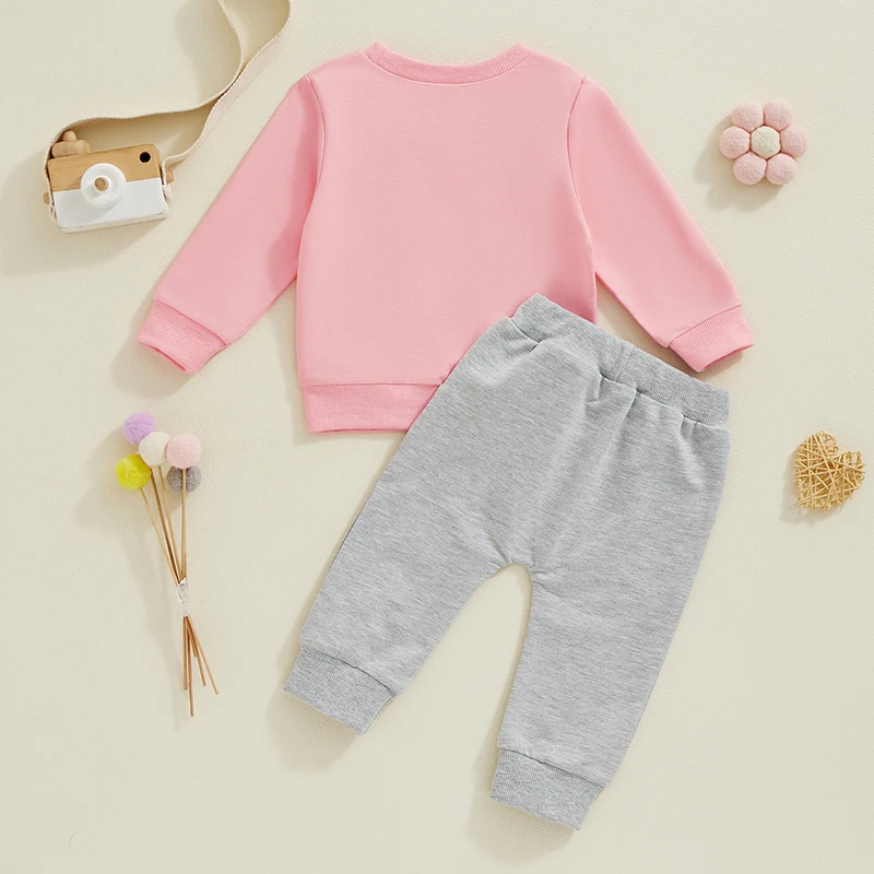 Baby and Sister Matching Outfits Letter Print Long Sleeve Pullover Sweatshirt Elastic Waist Pants for Fall Winter