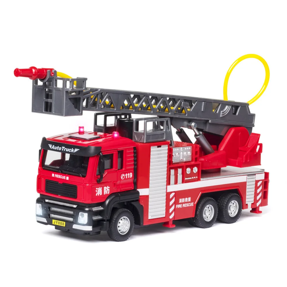 Simulation alloy fire truck can sprinkle water fire truck sprinkler model children\'s sound and light pull back toy car