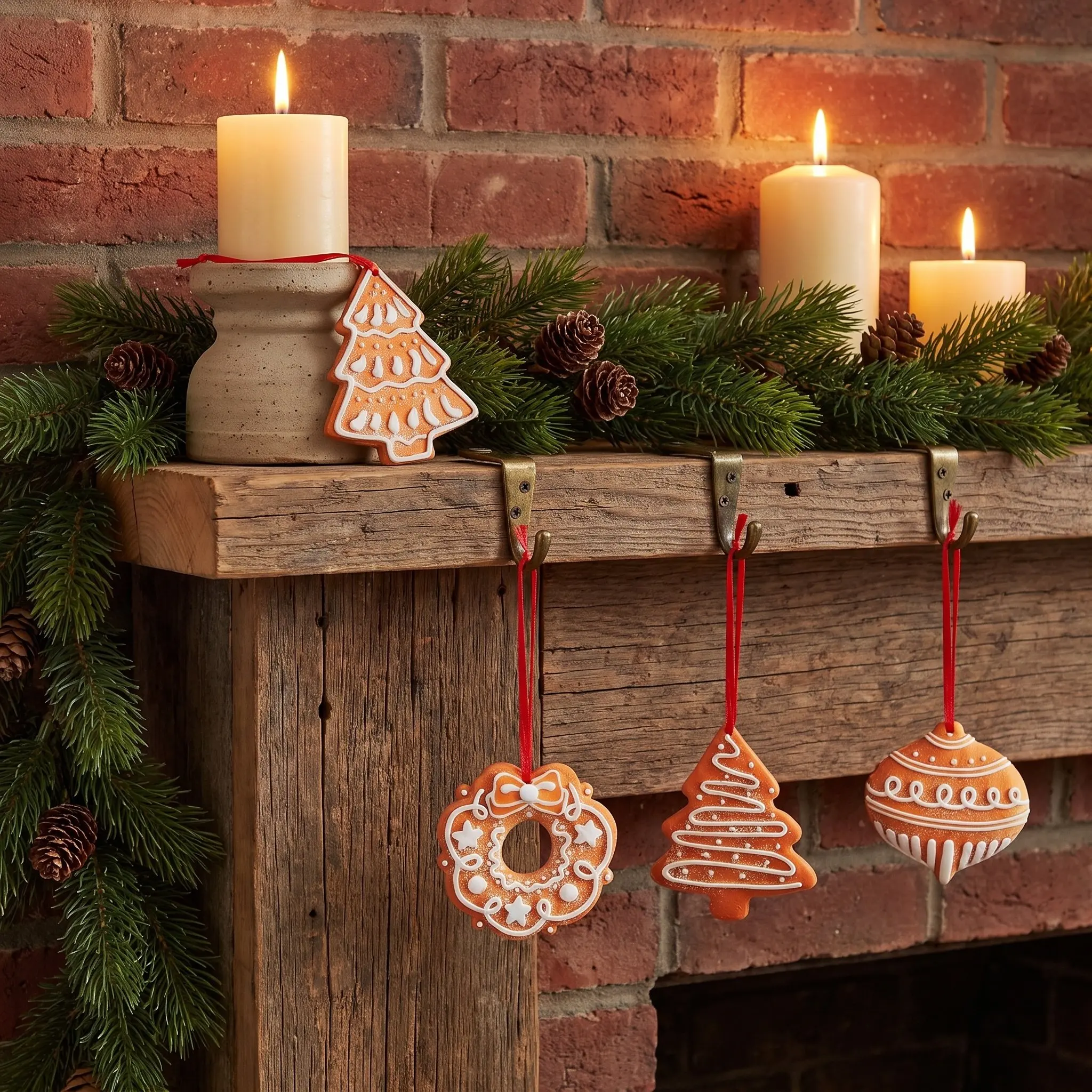 12pcs Wooden Gingerbread Man Candy Cane Ornaments Christmas Tree Hanging Pendant New Year Party Decoration