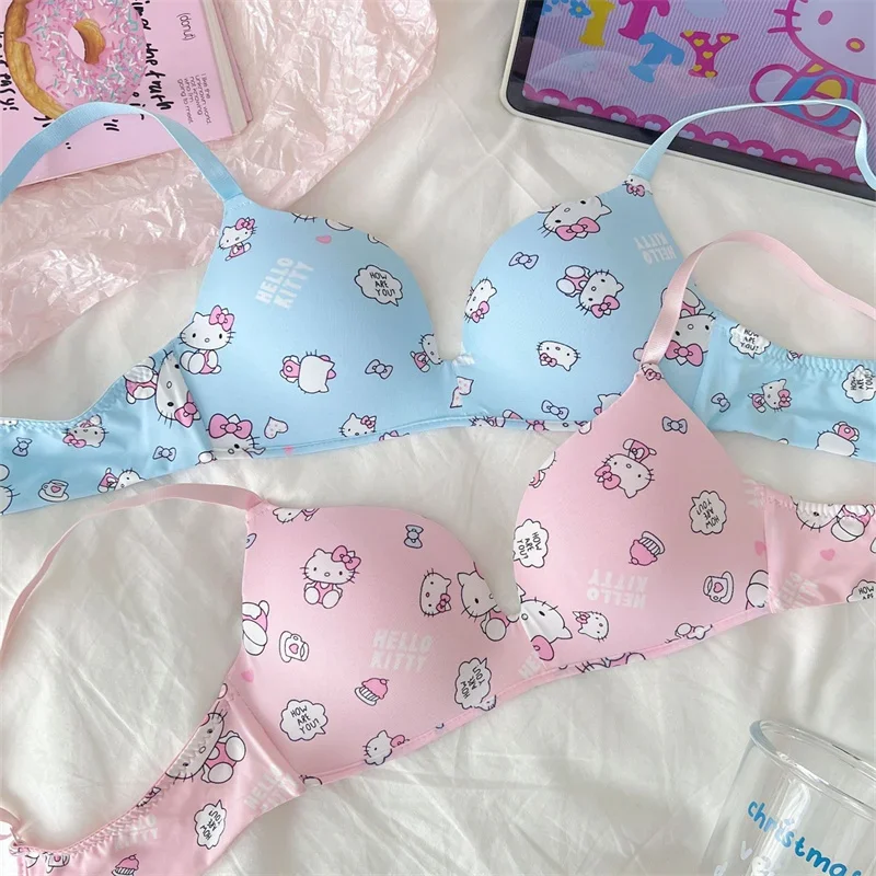 Kawaii Underwear Set Hello Kitty Girly Heart Undergarments Anime Sanrio Cute Ktcat Sweet Cartoon Comforts Bra Set Girls Clothes