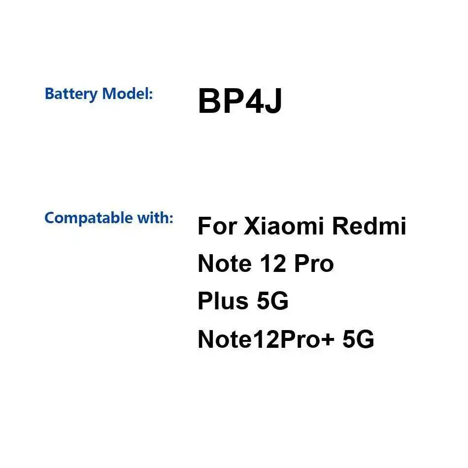 

Аккумулятор мобильного телефона для Xiaomi Redmi Note 12 Pro Plus 5G Note12pro + BP4J 5000 мАч, высокая эффективность