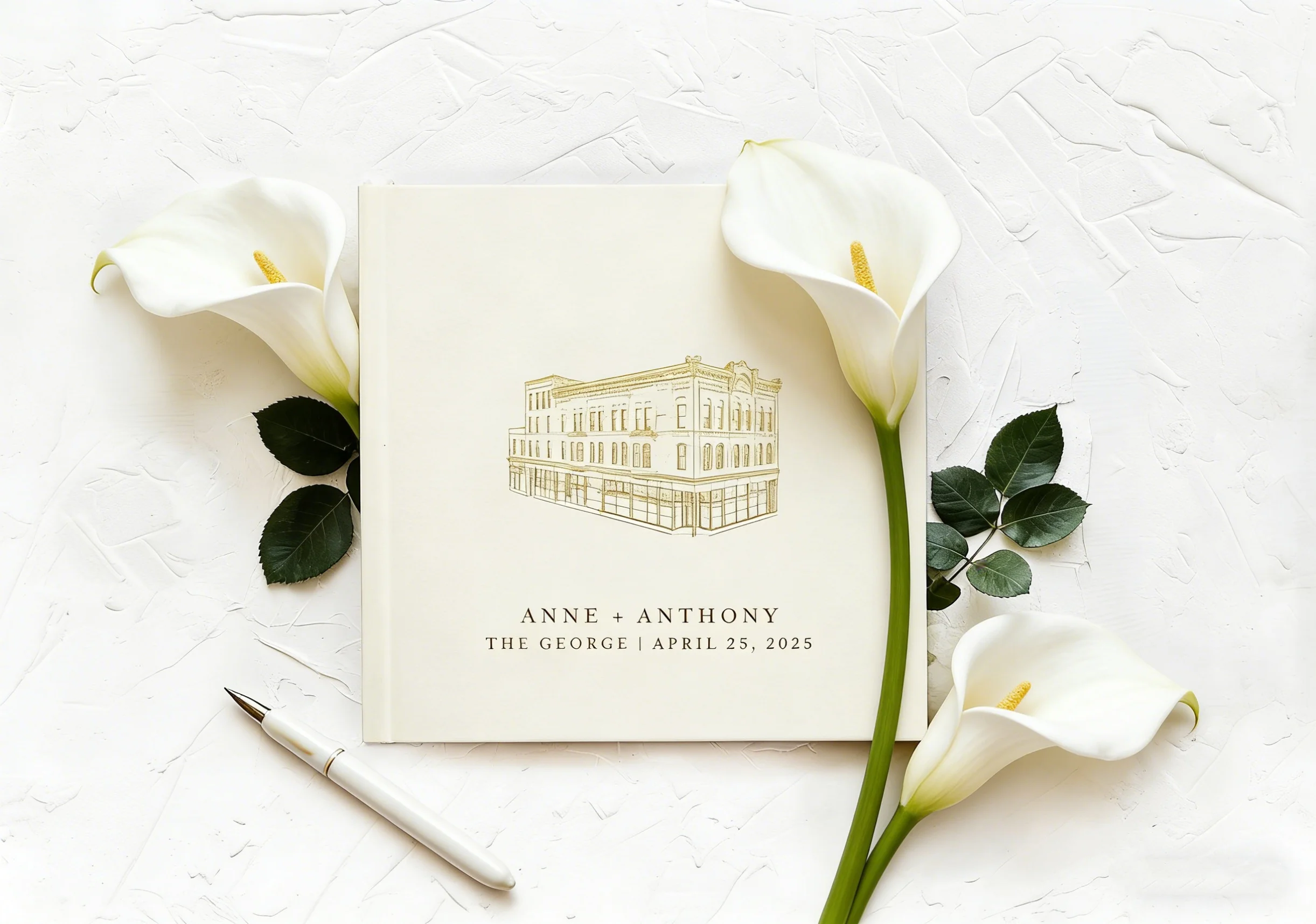 

Custom Venue Illustration Wedding Guest Book | Landscape Gold Foil Guestbook | Personalized Hardcover Photo Album for Reception