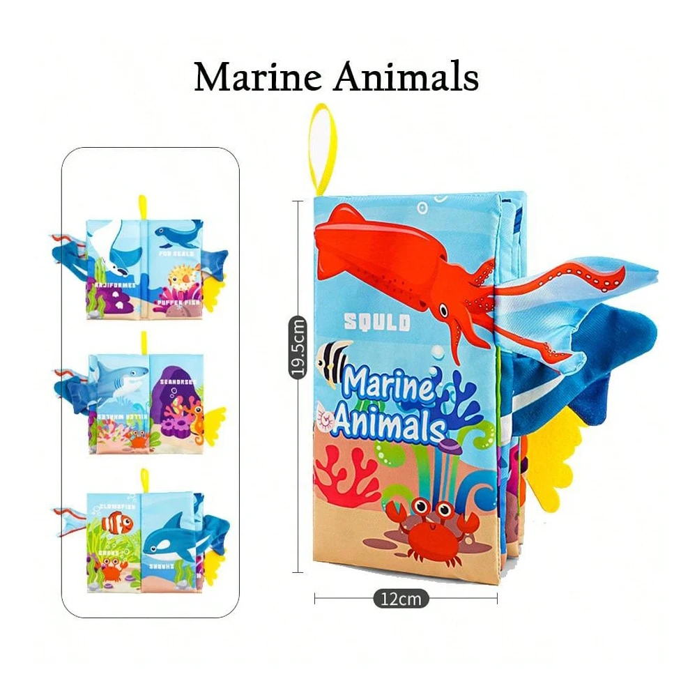 مجموعة كتب قماشية حسية ذات صوت مجعد 3 في 1 - ألعاب تفاعلية خالية من مادة BPA للحيوانات/البحرية/الطيور للأطفال من عمر 0 إلى 12 شهرًا |   مونتيسوري قابل للغسل