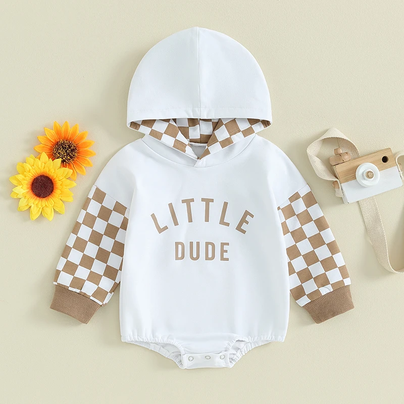 2023-09-14 Lioraitiin Newborn Baby Boy Fall Clothes Long Sleeve Shirt Checkerboard Hoodie Sweatshirt Romper Little Dude Outfits