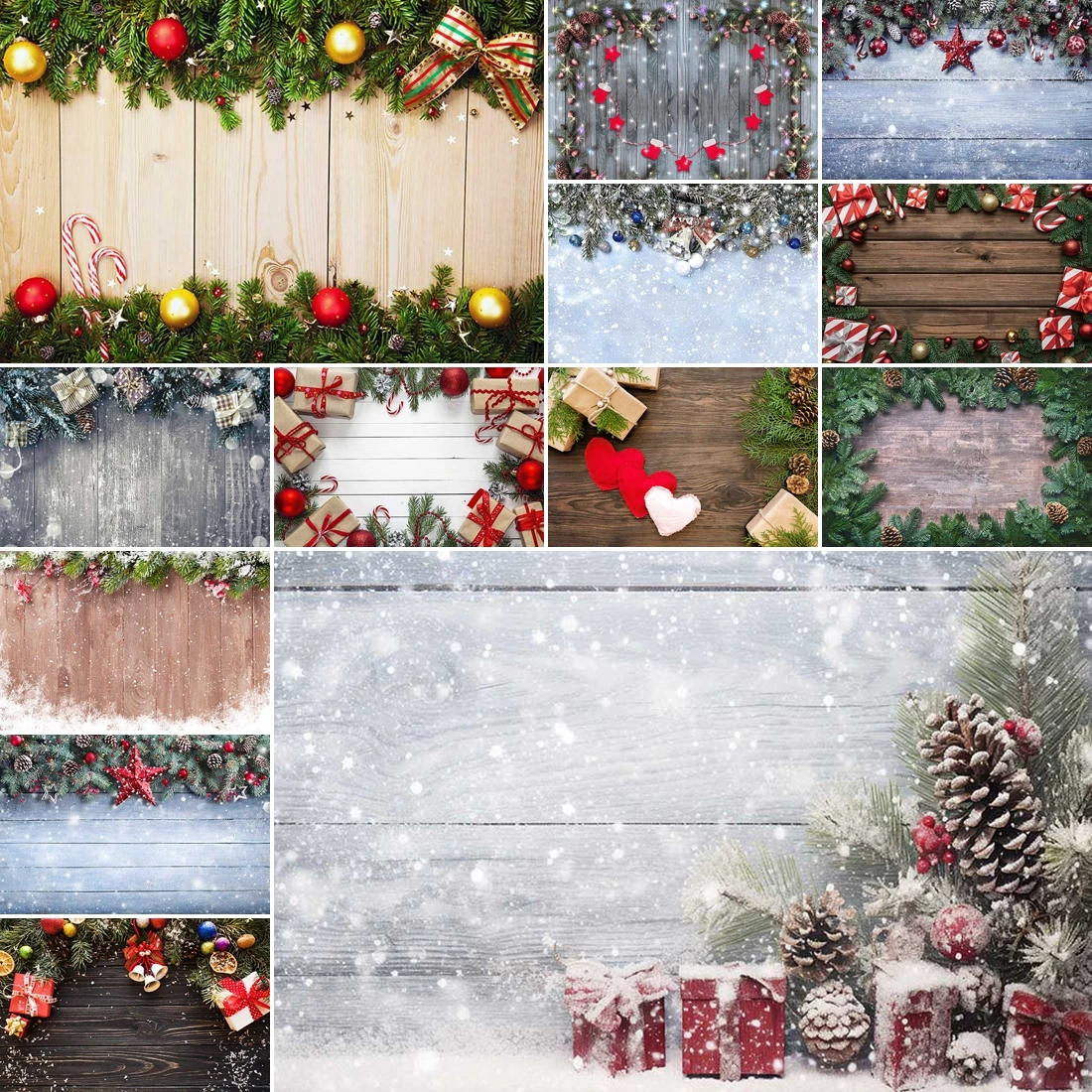 

MOON.QG Christmas Decorations Photo Backgrounds Snowflake Wood Board Baubles Backdrops For Photography Photo Props Photozone
