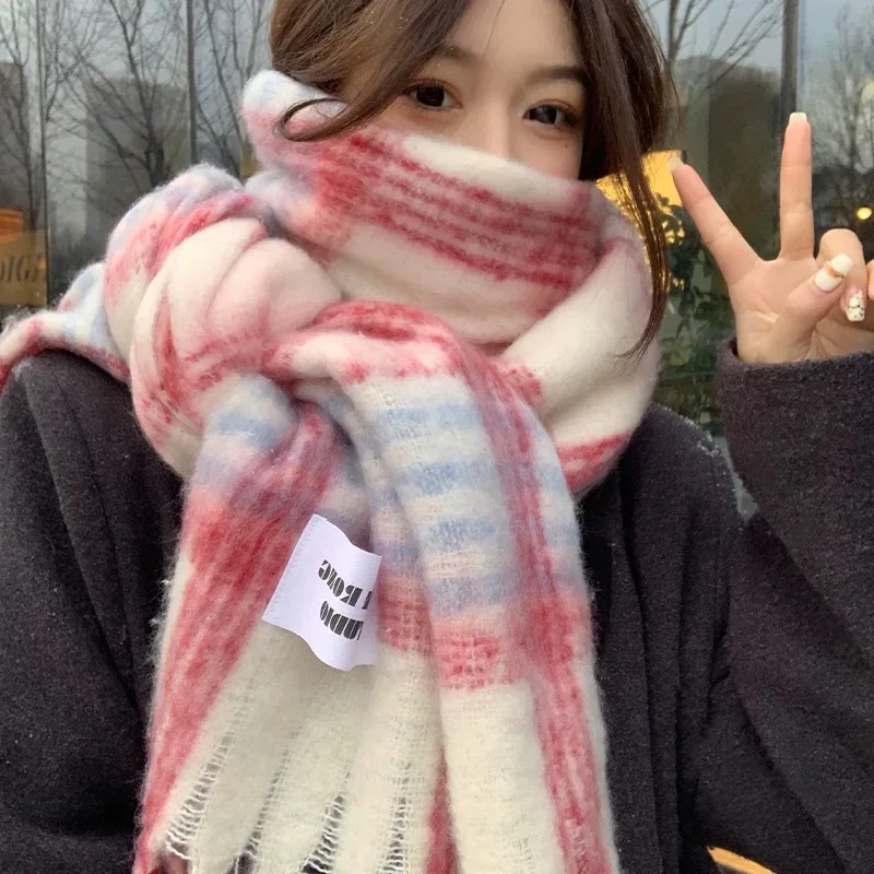 2026 Winter Thick Warm Scarf Women Cashmere Shawl and Wraps Pashmina Neckerchief Bufanda Female Rainbow Hairy Tessel  New