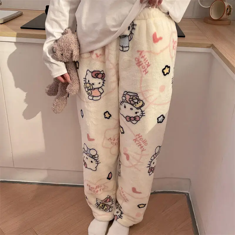 أنيمي الفانيلا منامة السراويل الشتاء ميكي النساء السراويل القطيفة Kawaii الفتيات سميكة المرجان المخملية الدافئة النوم السراويل المنزل السراويل #5