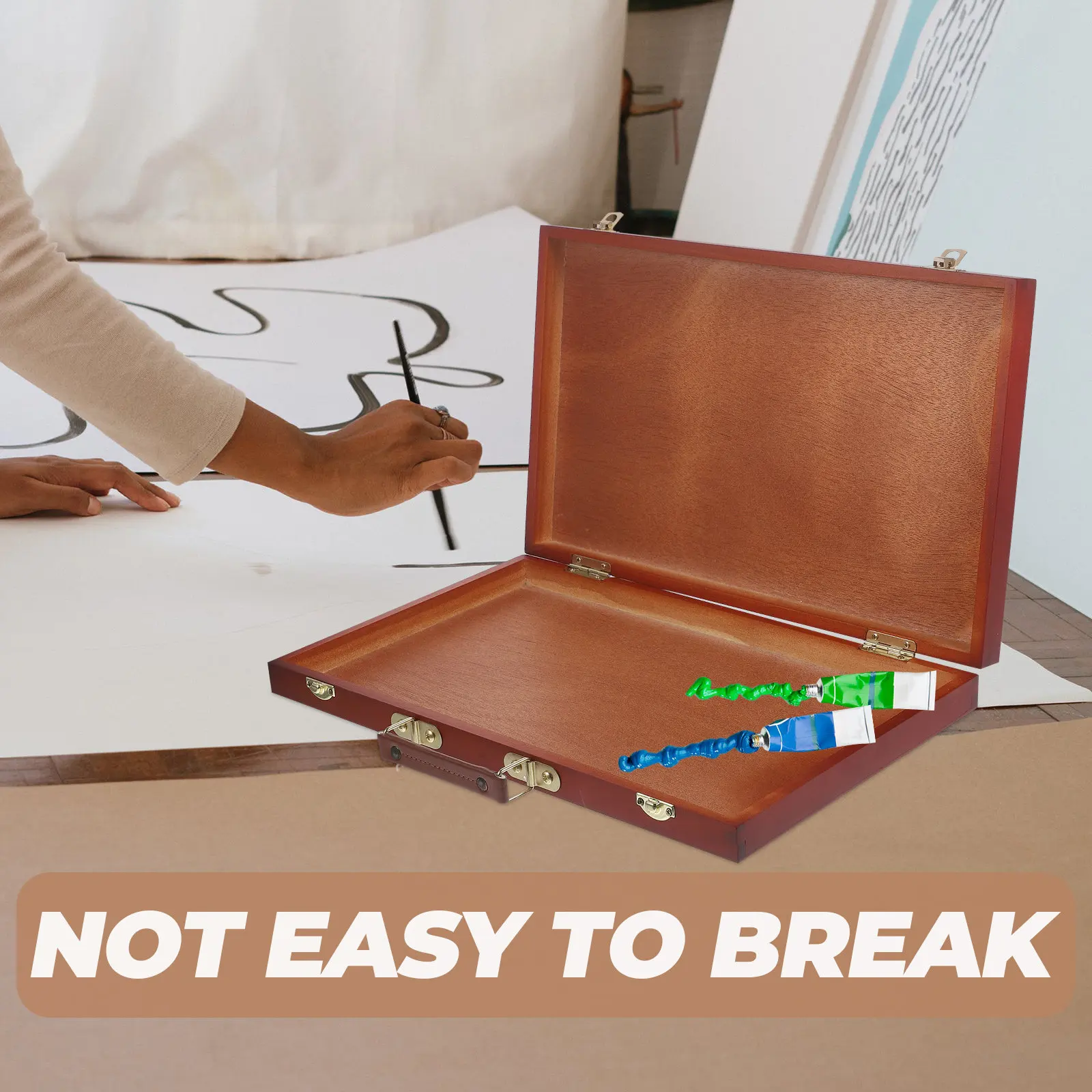 

Wooden Painting Box Space-Saving Layout Perfect for Desk Or Travel Use Painting Tool Case with Handle Hand-Held Pen Box