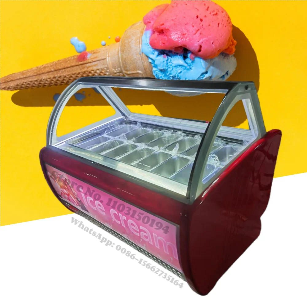 Commercial Refrigeration Equipment 10 12 16 18 Trays Ice Cream Display Freezer Refrigerator Gelato Display Case Customizable