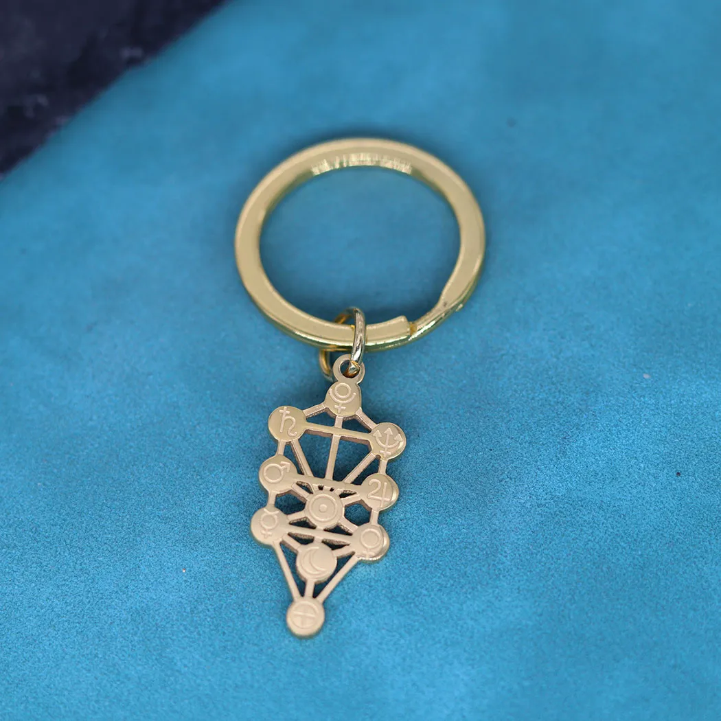 Tarot Constellation Zodiac Pendant Stainless Steel Keychain For Men Women Astrology Tree of Life Sacred Geometry Amulet Jewelry