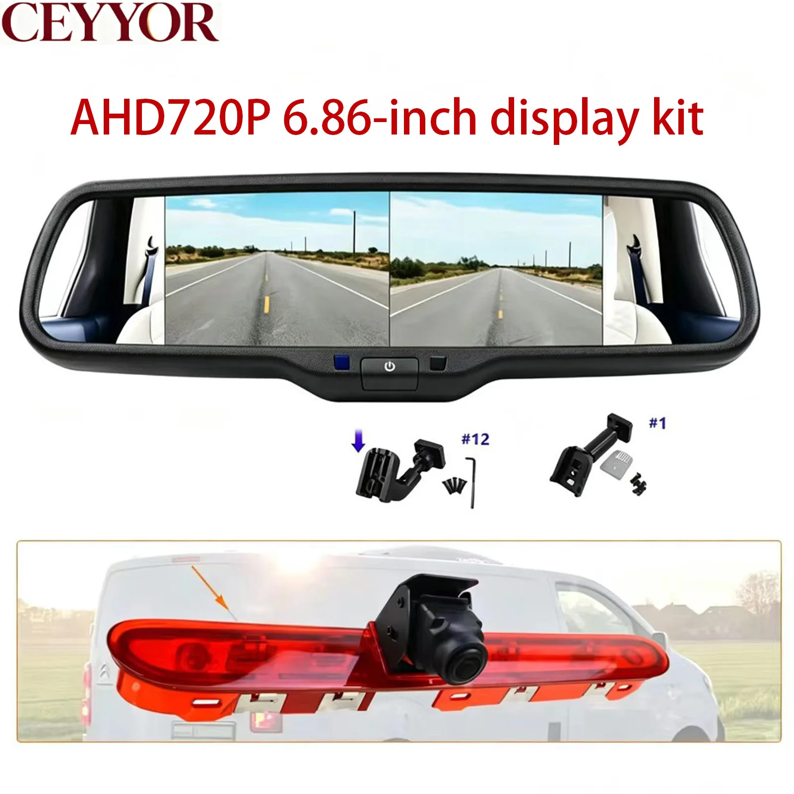 for Brake Light Reversing Camera for Peugeot Expert Citroen Jumpy Vauxhall Vivaro [C] Van with 6.86-inch Mirror or Monitor