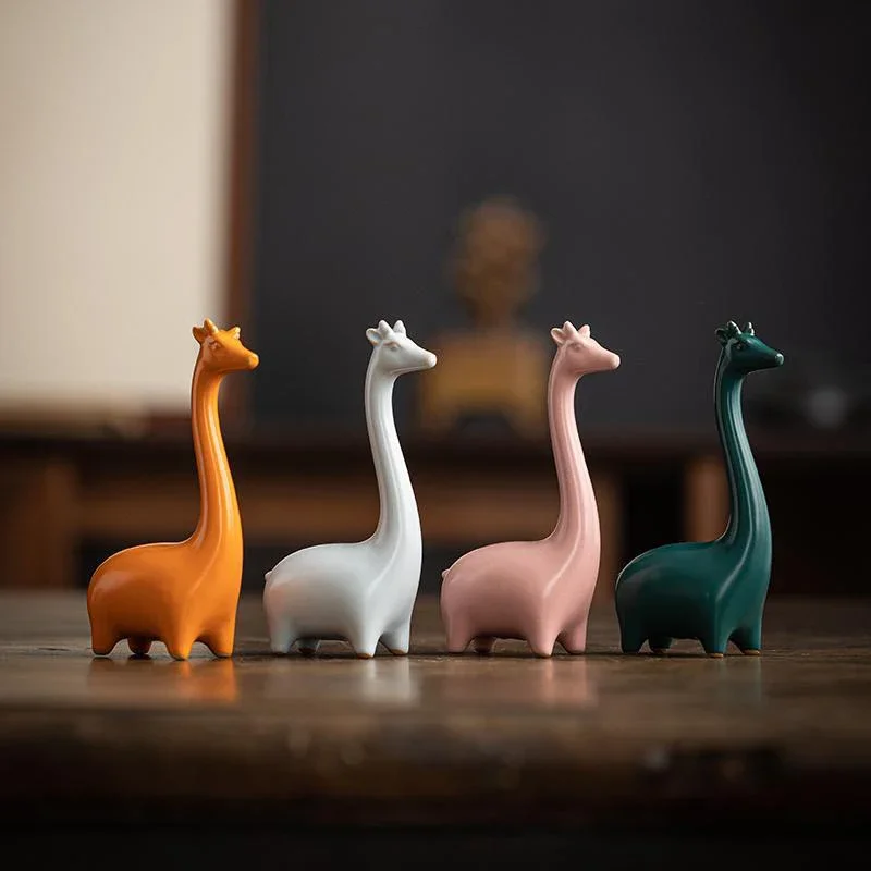 Creative Mini Giraffe Elephant Ceramic Figurine Cute Animal Sculpture Decorative Ornaments for Home Office Porcelain Crafts