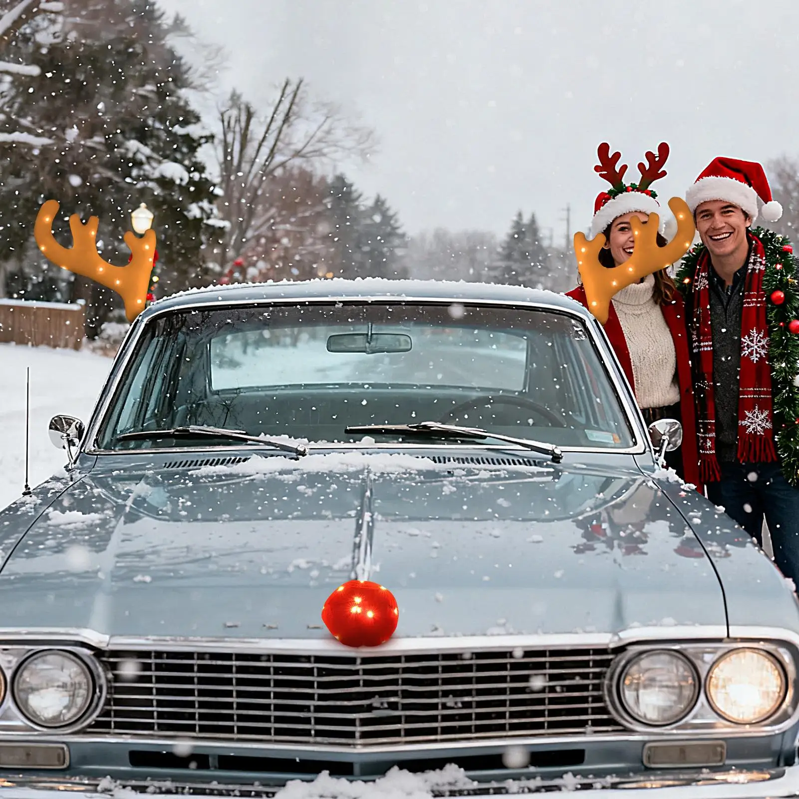 Reindeer Car Decor Cute Christmas Decor Light Up Antler Set Reindeer Kit Roofs Tops Decoration For Van SUV Shopping Mall Window view 3