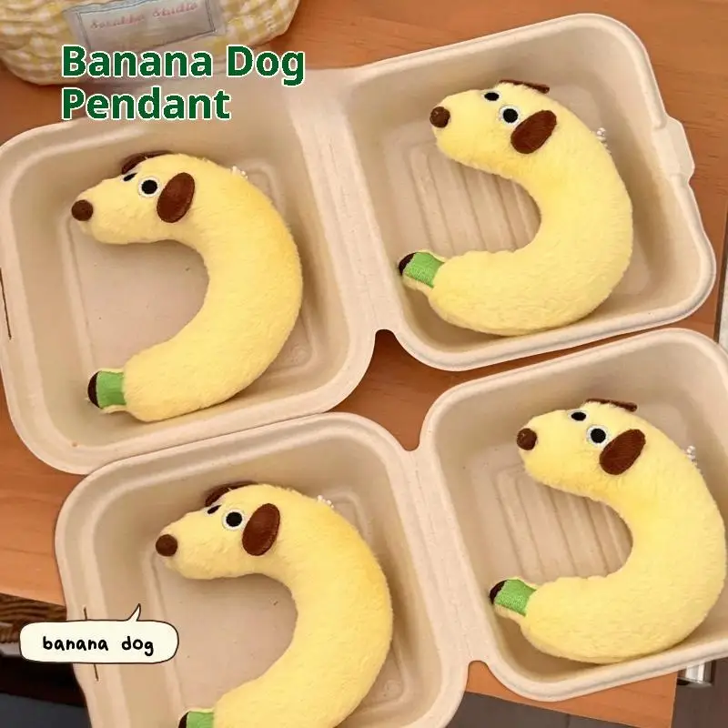 Cute Banana Dog Plushie Doll Plush Pendant PP Cotton Cartoon Puppy Plush Keychain Female Lady Girl