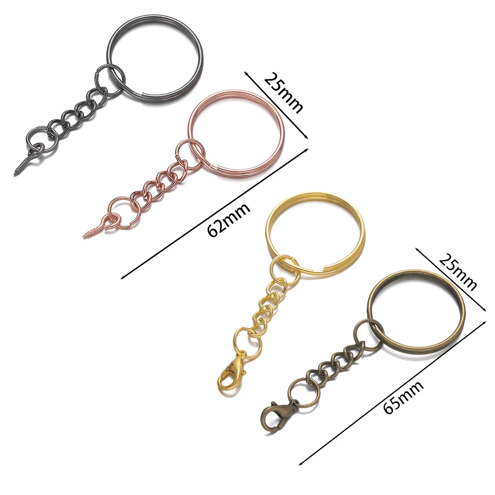 10pcs/Lot 25mm Screw Eye Pin Key Chain Key Ring with Eye Screws Round Split Keyrings for DIY Jewelry Making Supplies Wholesale