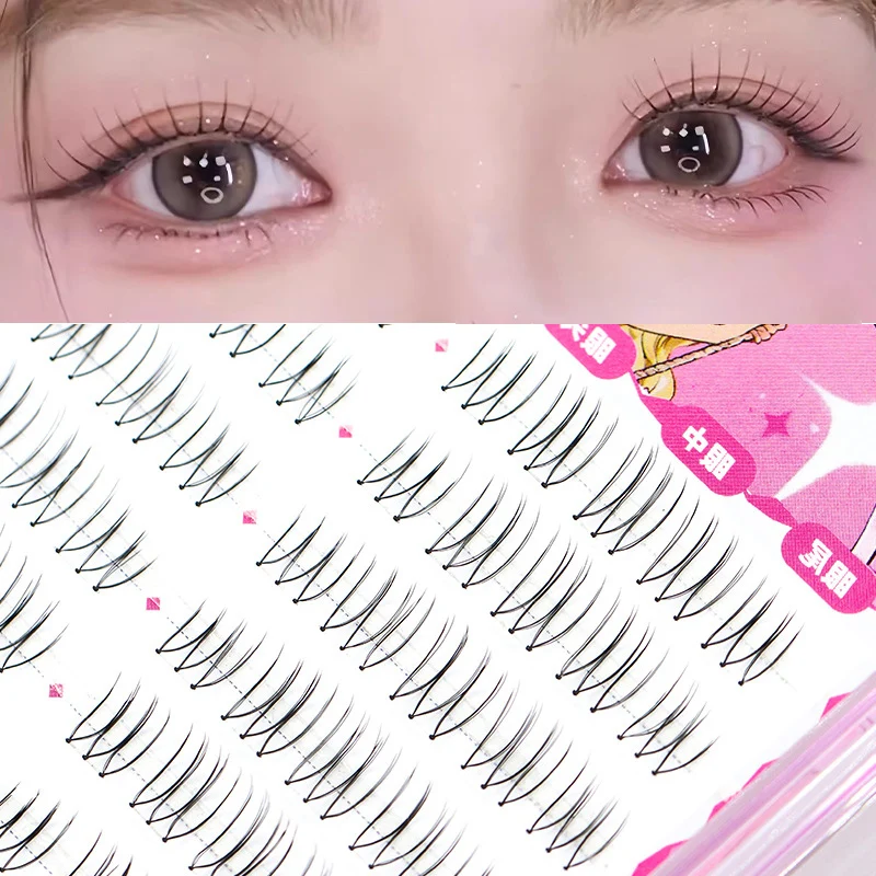 رموش صناعية مجزأة على شكل حرف U رموش K-pop الكورية مجموعات فردية طبيعية ، رموش مانغا ذات سعة كبيرة يمكنك صنعها بنفسك