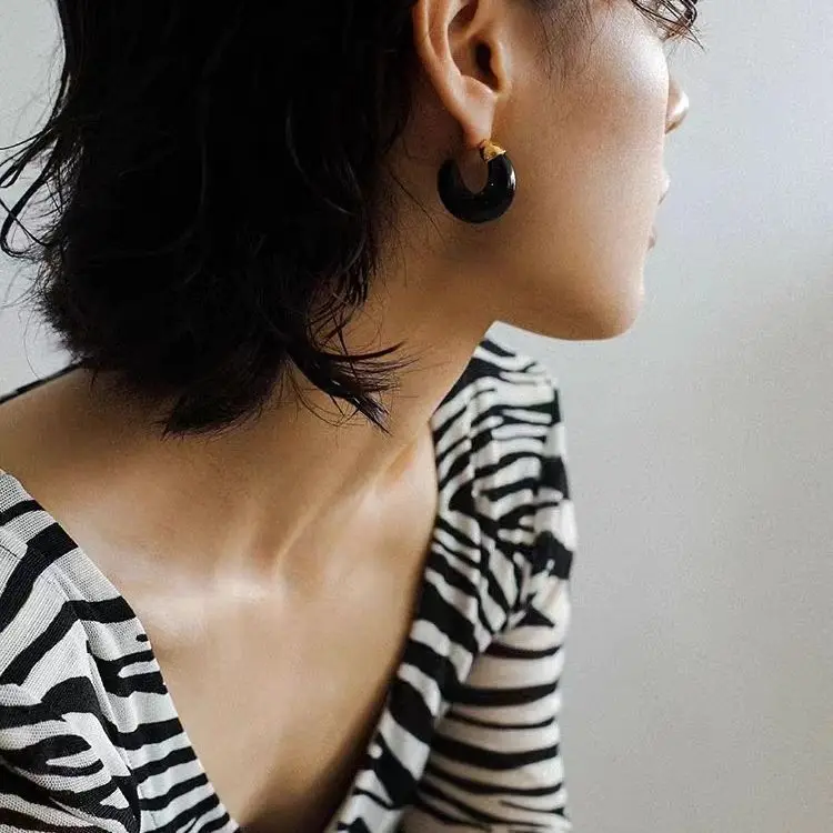 

Jenny&dave Black Agate Semi-circular Moon Shaped Earrings Jewelry Earrings Women's Earrings Ear Cuffs