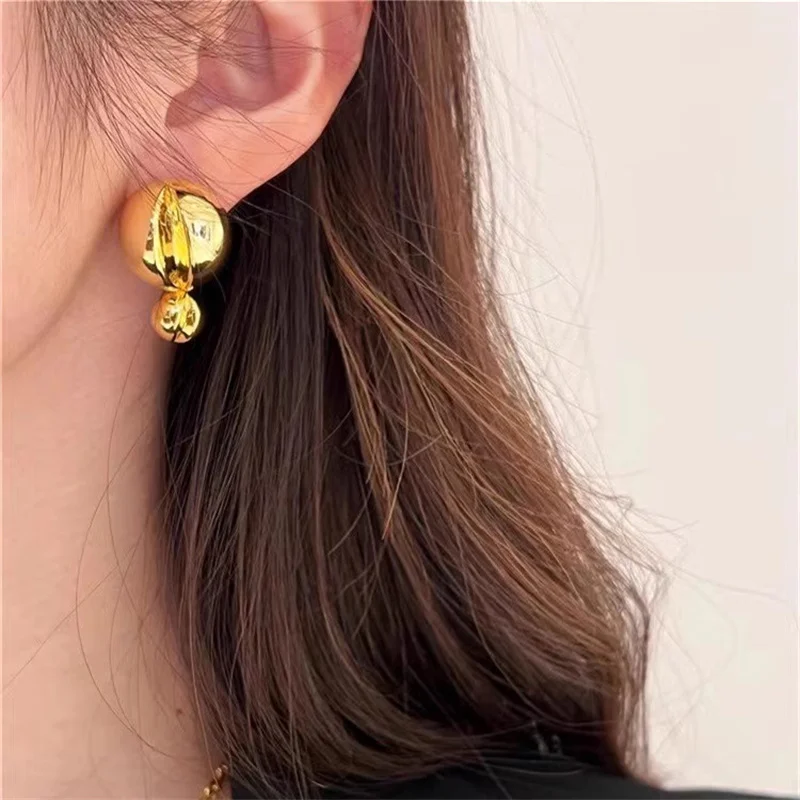 Hot Air Balloon Metal Sized Double Bead Earrings For WOMEN Niche High-End Agile Hemisphere Fashion Charm Jewelry