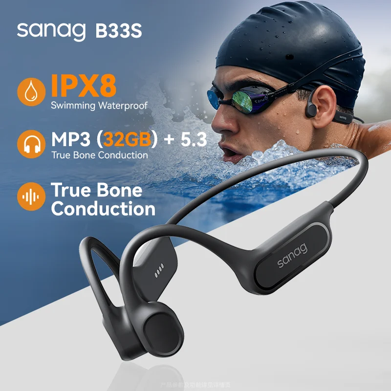 Sanag B33S écouteurs à Conduction osseuse IPX8 choix de natation 32G mémoire casque APP contrôle tactile sans fil Bluetooth MP3 casque