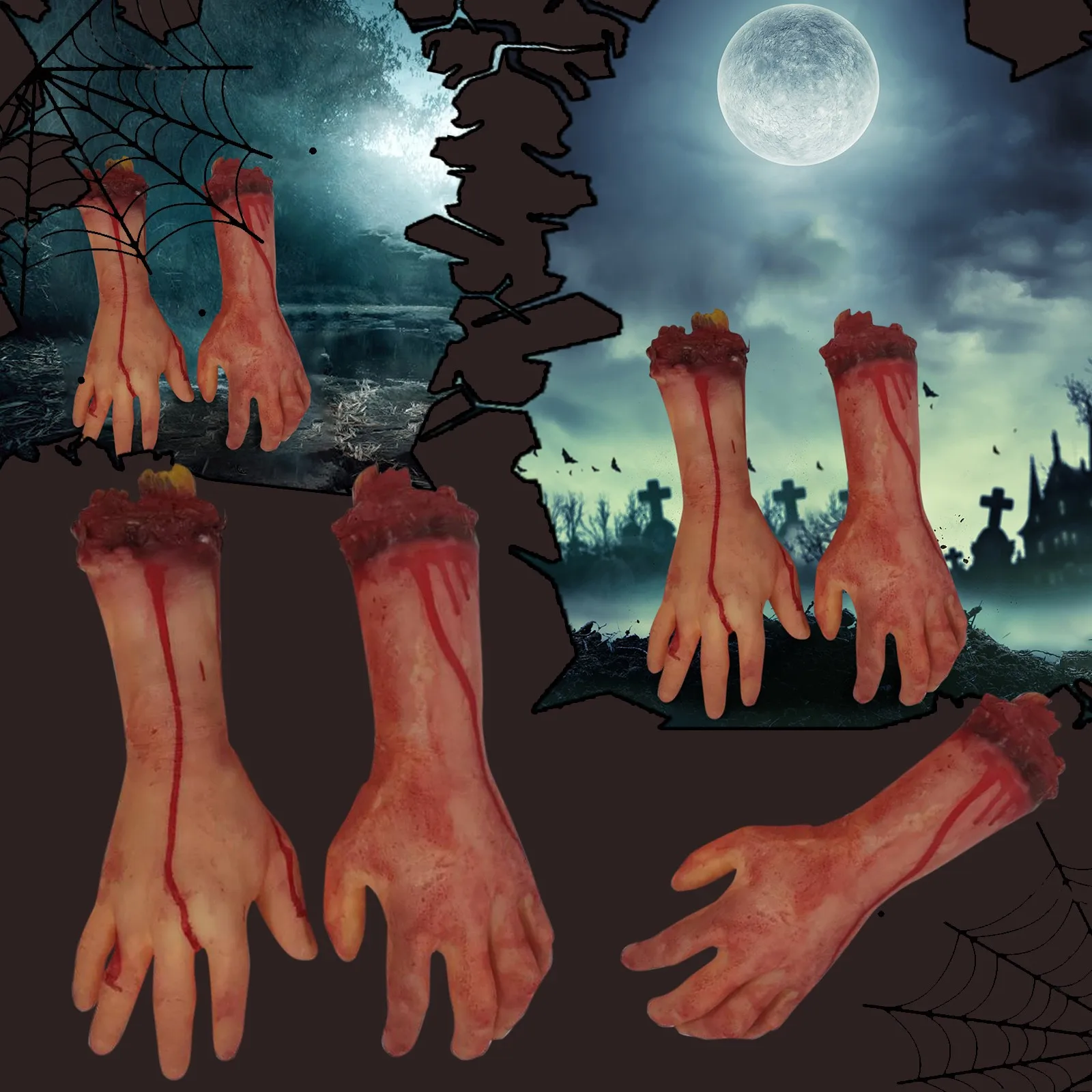 Halloween Horror Fake Arm Hand Latex Simulation Life Size Scary Arm Cut Off Hand Bloody Halloween Prop Haunted Party Decoration