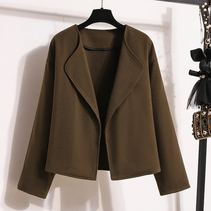 

2025 Office Lady Casual Coats Women Elegant Lapel Jacket Autumn Winter Long Sleeve Solid Short Plus Size Outwear Fashion Jacket
